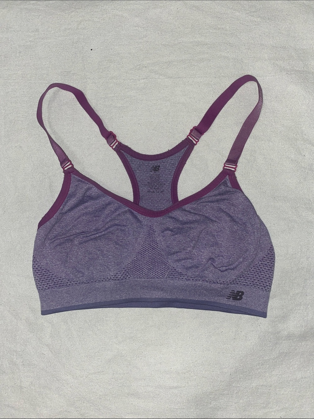 New Balance Women's Heathered Lavender Racerback Sports Bra with Plum Trim